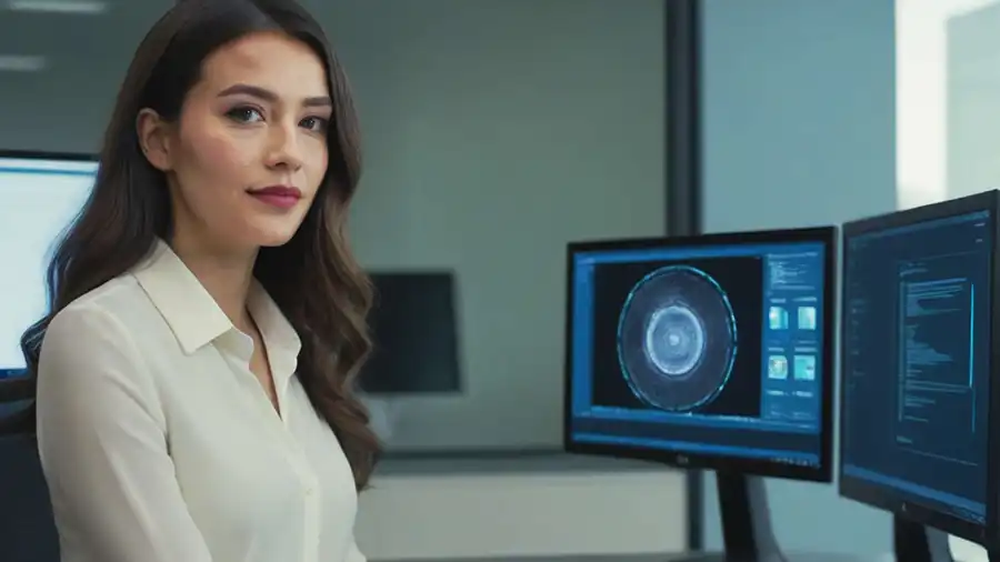 An office worker uses Enterprise Protect your data and your reputation—netEffx delivers smart, scalable cybersecurity solutions.AI Solutions on her computer